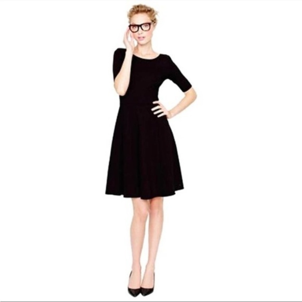 J Crew Dress Womens 2 Black Flared Ponte Day Wear Everywhere stretch 15874